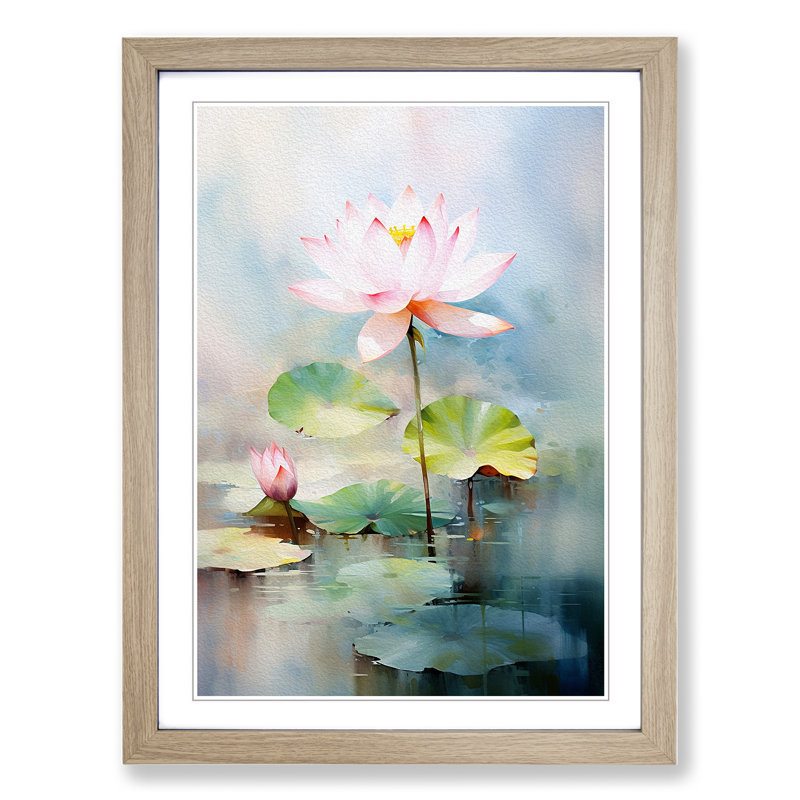 Lotus Flower Impressionism - Framed Print, 46cm H x 34cm W x 2cm D, Oak Framed