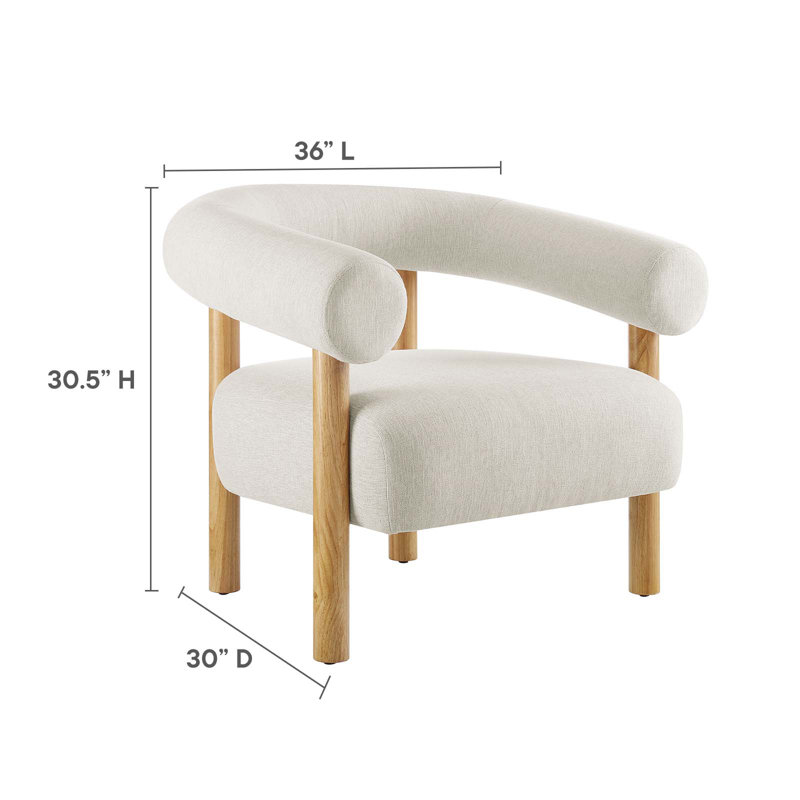 Ivory Natural Upholstered Leather Accent Chair with Wooden Legs