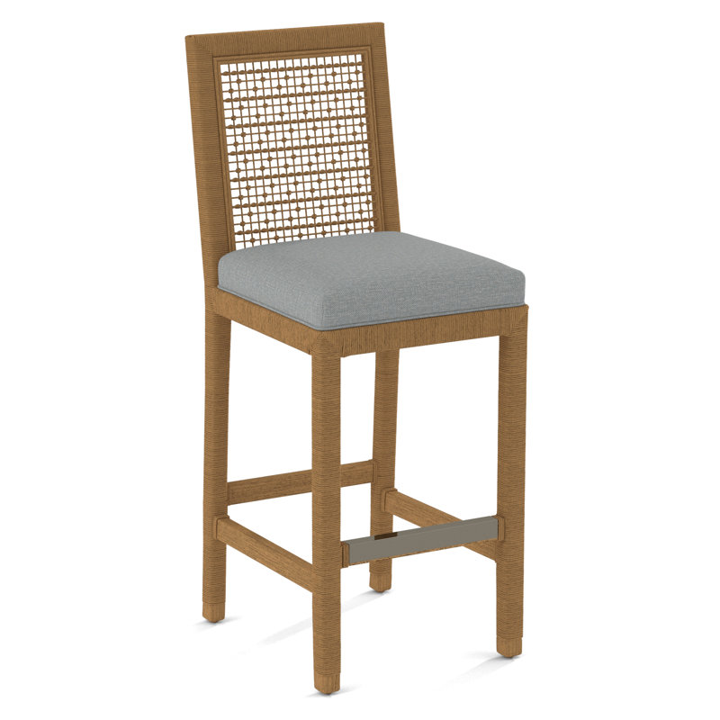 Pine Isle Bar Stool, Sunbrella Beige Pinstripe; 6205-74, Honey