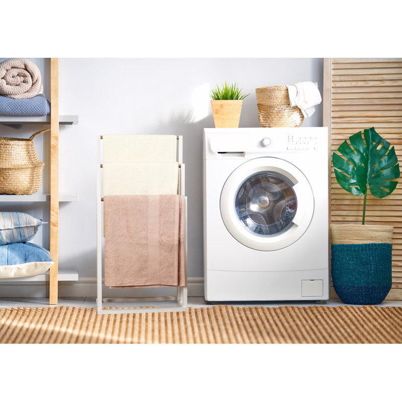 Froppi Bamboo Free Standing Towel Rack White Wooden Towel Holder with 3 Golden Bars L42 W24 H81.5 cm