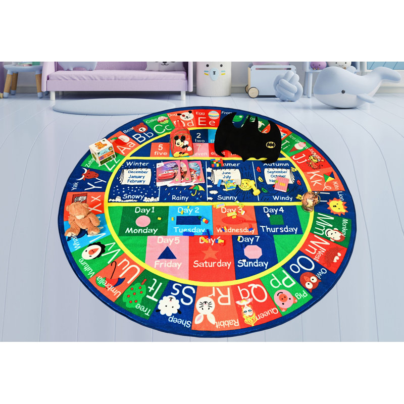 Tapis éducatif rouge / bleu / vert, Rond 5 pi