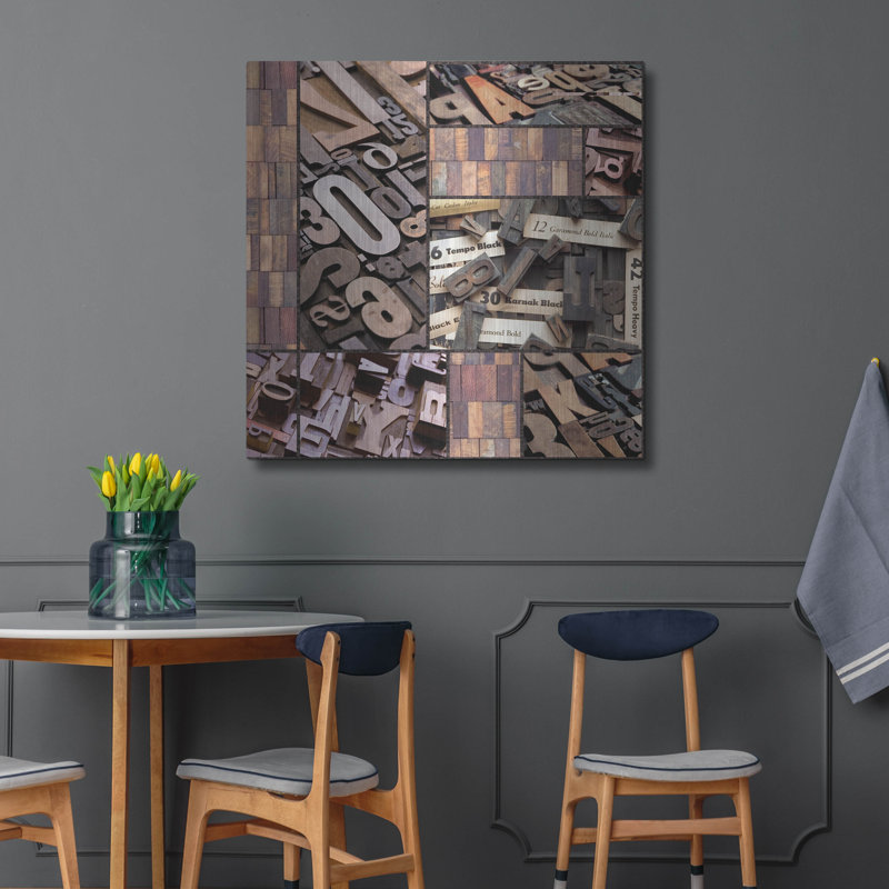 «Ebony Designs», typographie photographie répétée 7 par Holli Conger, art mural en métal, H 36 po x l 36 po