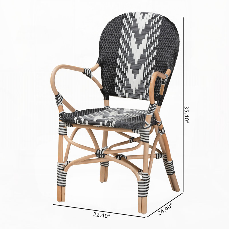 Chaise de salle à manger moderne moderne en deux tons avec tissage noir et blanc et rotin naturel