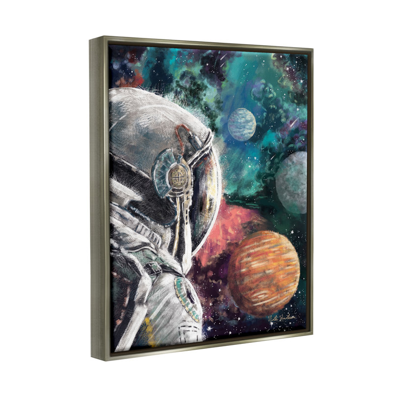 Astronaute et espace, Cadre flottant gris lustré, 31" H x 25" W x 1.7" D
