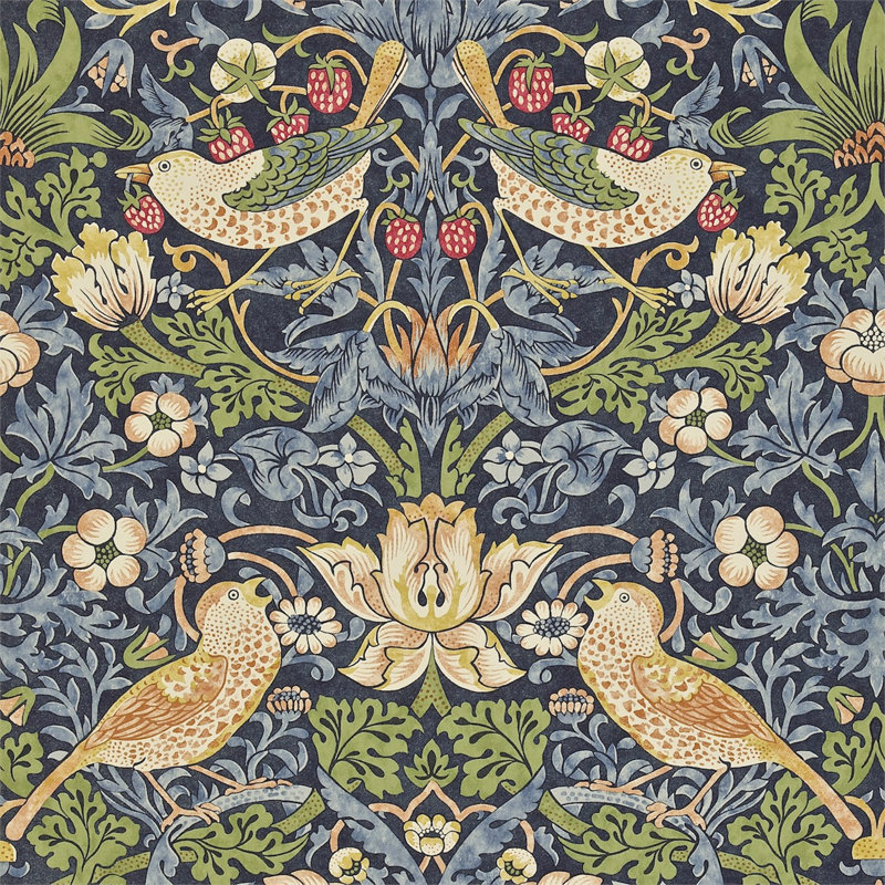 Strawberry Thief Wallpaper, Indigo/Mineral