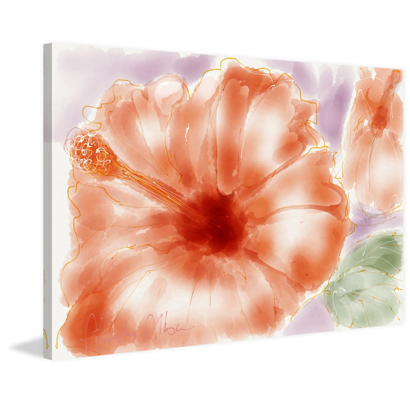 Pink Hibiscus Orange Canvas Painting Print 24" x 16"