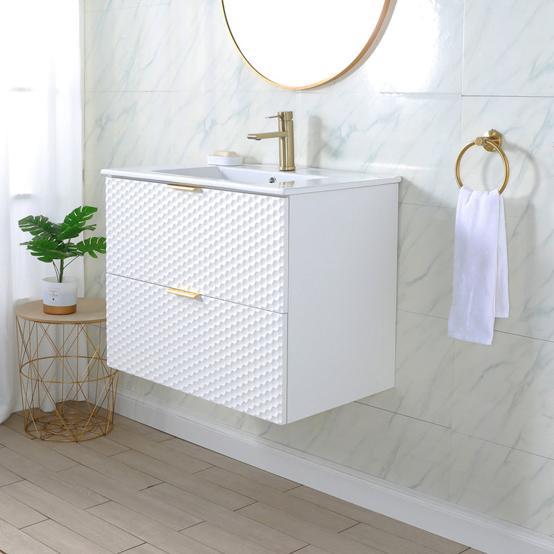 Meuble-lavabo flottant blanc 30 po avec comptoir en céramique