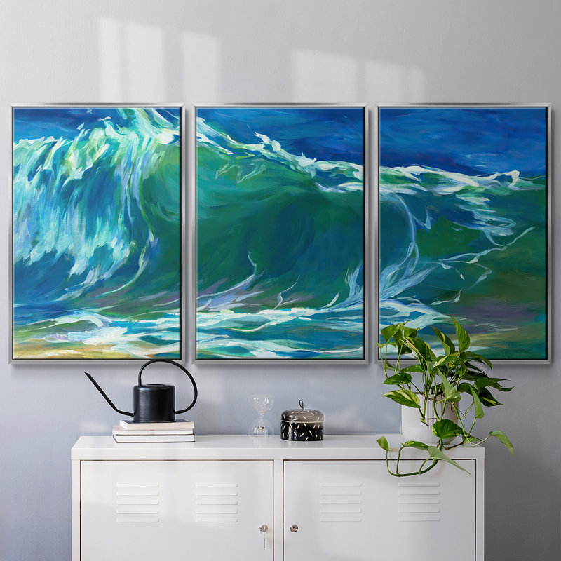 Green Flash encadré sur toile, 3 pièces, H 36 po x l 75 po x P 2 po, Argent