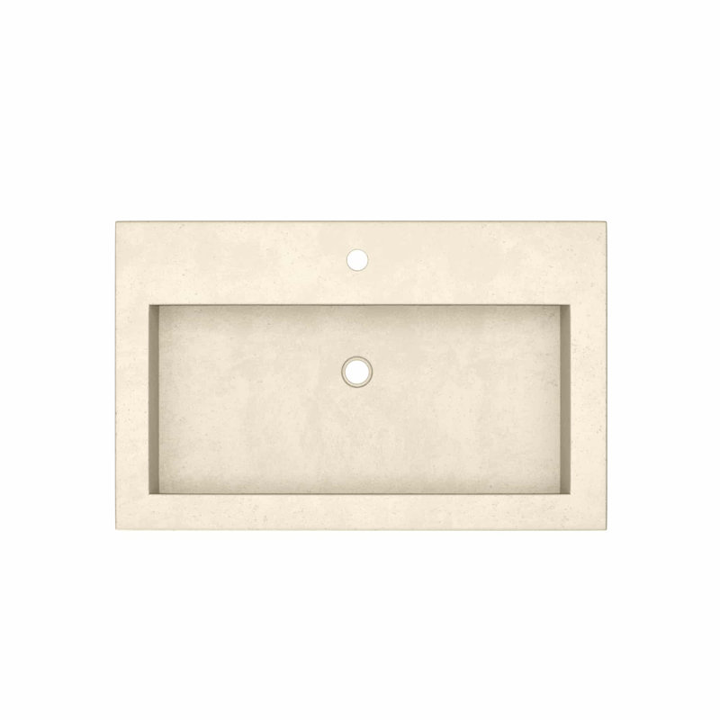 Trough Handmade Rectangular Drop-In Bathroom Sink, Sand, Single Faucet Hole