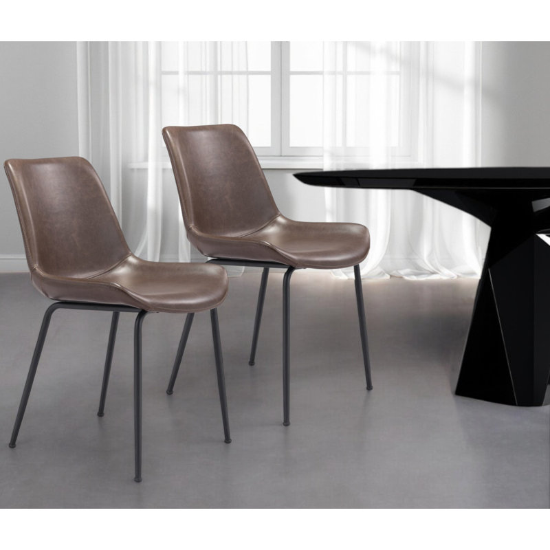 Ensemble de deux chaises d'appoint de salle à manger rembourrées en similicuir brun et noir, Brun