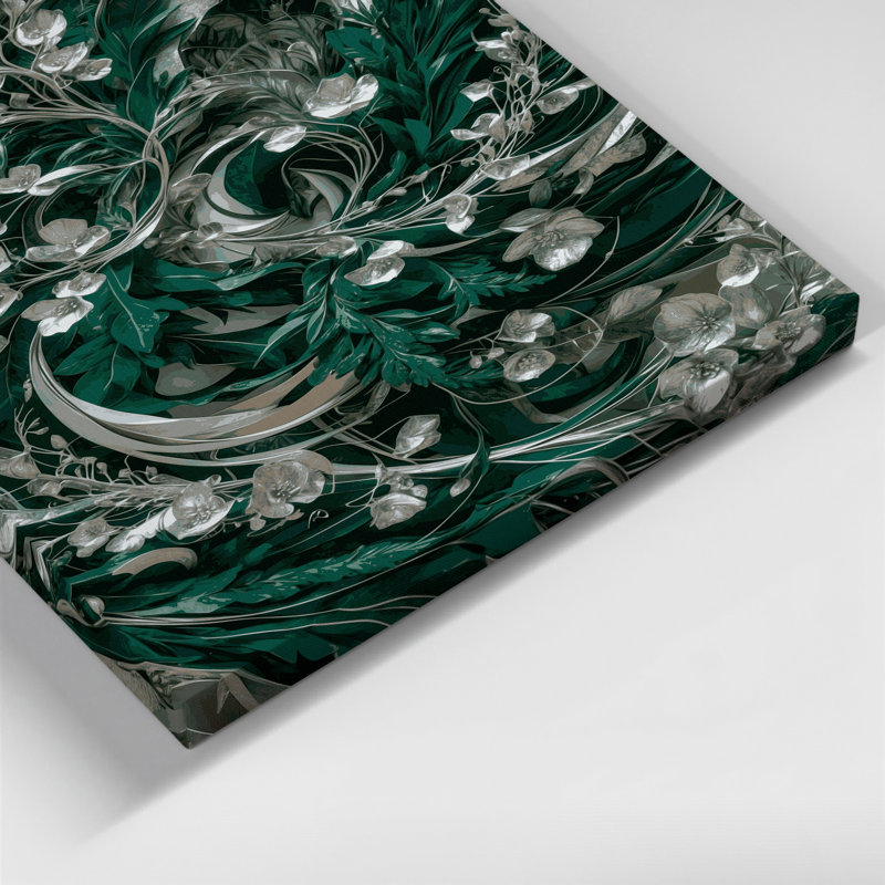 "Abstract Florals 67", art mural sur toile verte, H 20 po x l 16 po