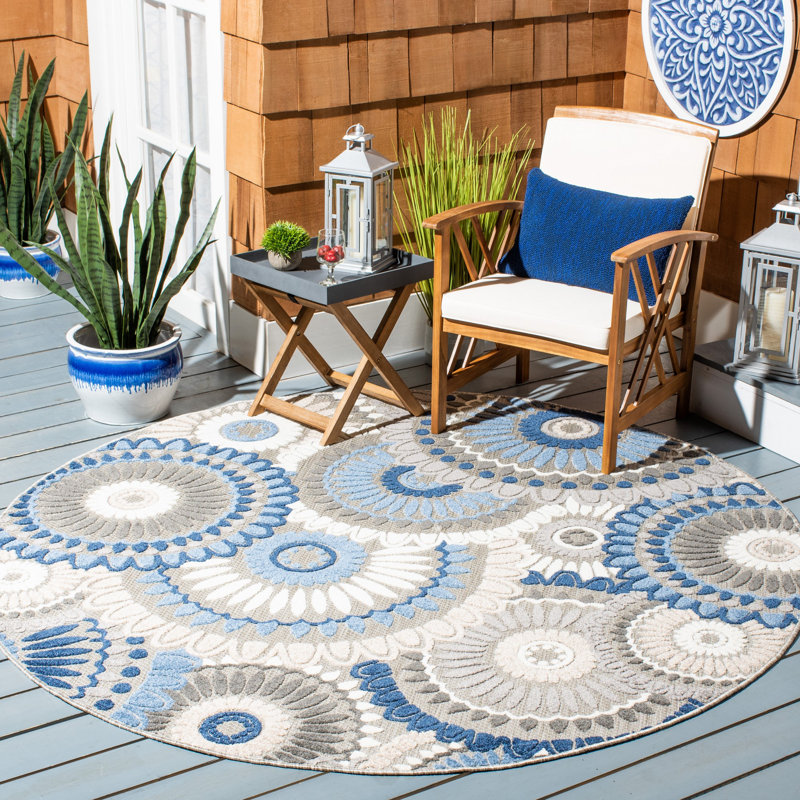 Tapis d'intérieur / extérieur à motif géométrique Delloyd Performance, Rond 6 pi 7 po