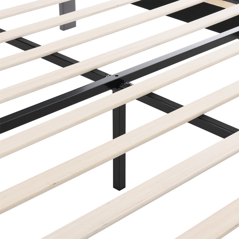  Structure de grand lit plateforme avec tête de lit tapissier réglable - lattes en bois robustes et pied de support central (capacité de 600 lb), cuir synthétique imperméable, assemblage facile (30 minutes) pour la chambre à coucher