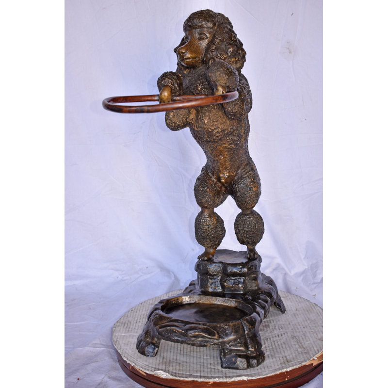 Standard Poodle Dog Hooding A Ring Bronze Statue - Size: 18"L X 13"W X 34"H.