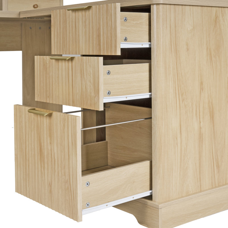 Bureau multifonctionnel en forme de L pour l'écriture d'étude de travail, Bois naturel, Bois naturel