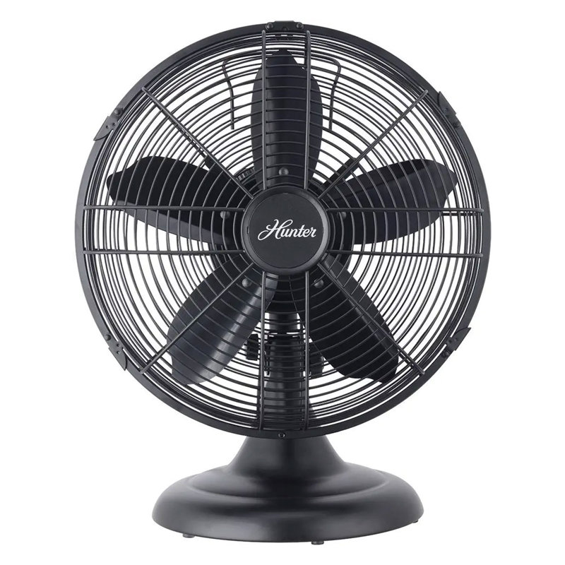 Hunter 90603 12 In All Metal Retro Oscillating Table Fan W/3 Speeds, Matte Black