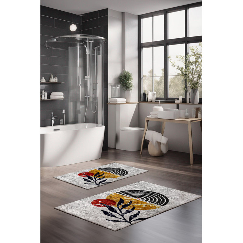Ensemble de tapis de bain de luxe Eakly (2 pièces), 100% polyester, 16,0 x 23,6 pouces et 23,6 x 39,4 pouces | Conception antibactérienne antidérapante, hauteur de poils de 0,3 po | Lavable à la machine, durable et facile à nettoyer | Idéal pour la 
