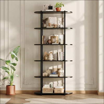 6-Tier Industrial Book Shelf, Tall Bookshelf with Metal Frame, Freestanding Open Bookcase Storage Organizer for Living Room, Bedroom, Home Office