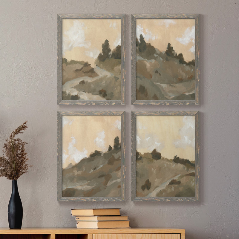 Hillside Walking Path I - Ensemble de 4 reproductions d'art sur toile encadrées, Gris, H 37,5 po x l 110 po x P 1,5 po