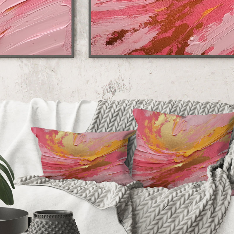 Coussin décoratif imprimé rose et or rose II