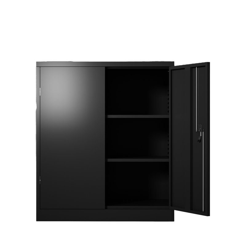 Casier en métal robuste verrouillable - 2 tablettes réglables, armoire de rangement à finition noire avec serrure