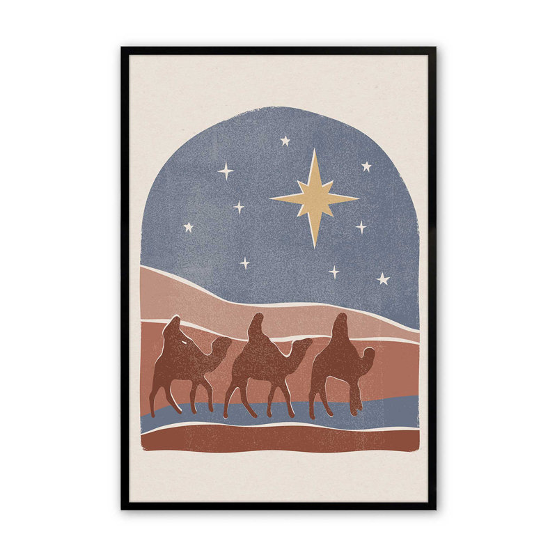 Étoile de Bethléem, crèche de Noël II, reproduction, H 25 po x l 19 po x P 1,25 po, Cadre photo noir satiné