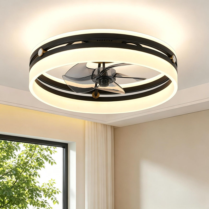 19.7" Low Profile Matte Black Dimmable LED Ceiling Fan Light with Remote Control for Dinning Room and Bedroom, Black