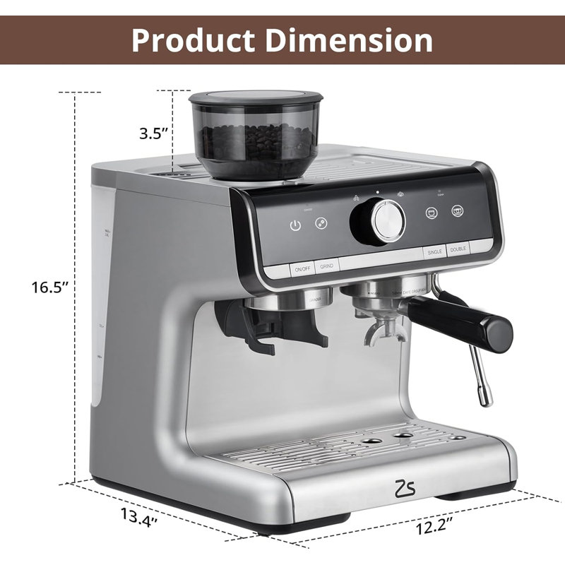 Fashionwu Semi-Automatic Espresso Machine with Frother, Light Grey