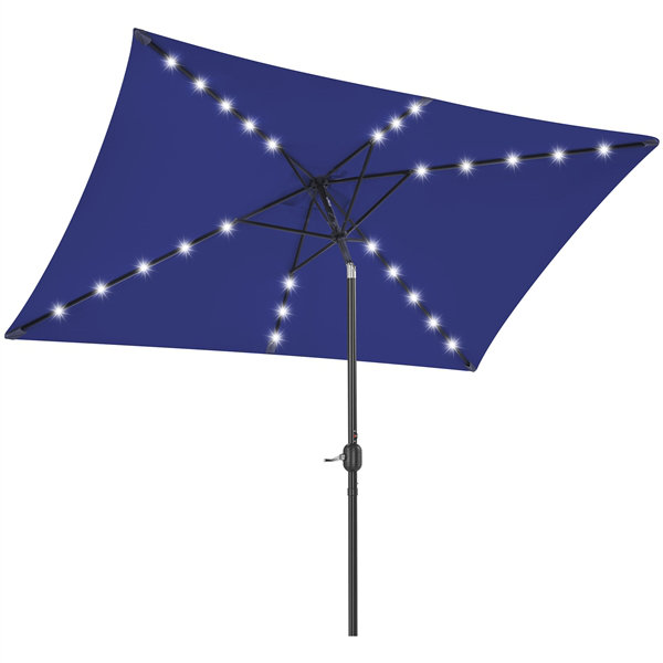 Parasol de patio 10 x 6,5 pi avec bandes lumineuses DEL, Bleu marine
