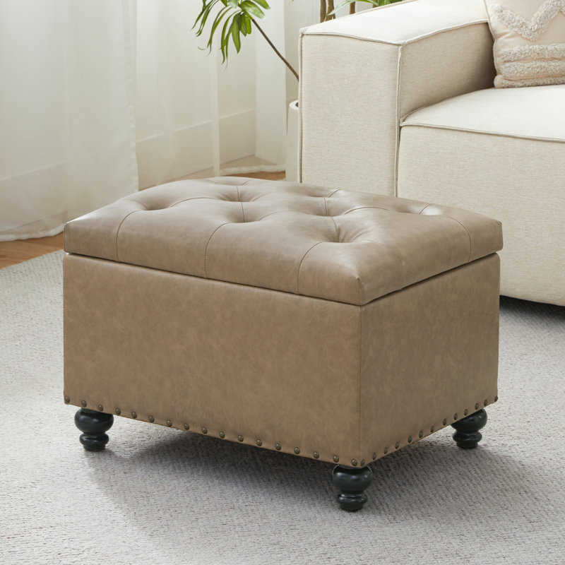 23.6" W Rectangle Upholstered Storage Ottoman, Taupe Brown
