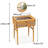 Small Vanity Desk with Mirror, Tempered Glass Top Bamboo Makeup Table with 2 Pull-Out Drawers
