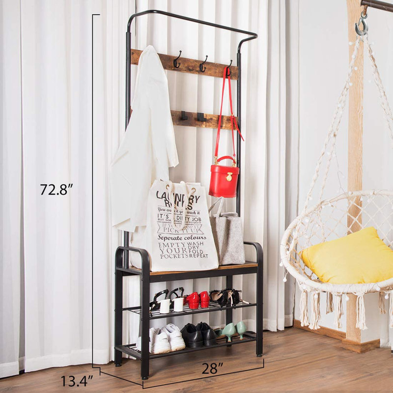 Jenkinson Hall Tree 28'' Wide with Shoe Storage, Rustic Brown/Black
