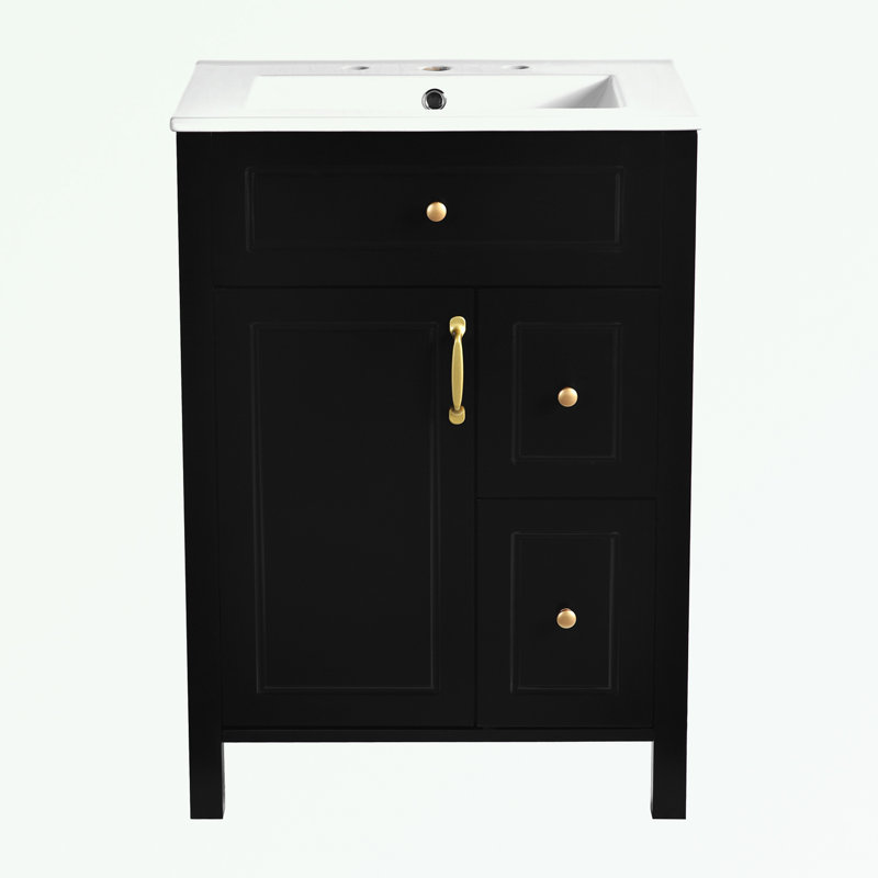 Bathroom Vanity with Ceramic Sink, two Drawers and Storage Racks on the Door, Black