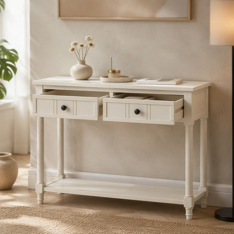 Console de style traditionnel avec deux tiroirs et une tablette inférieure