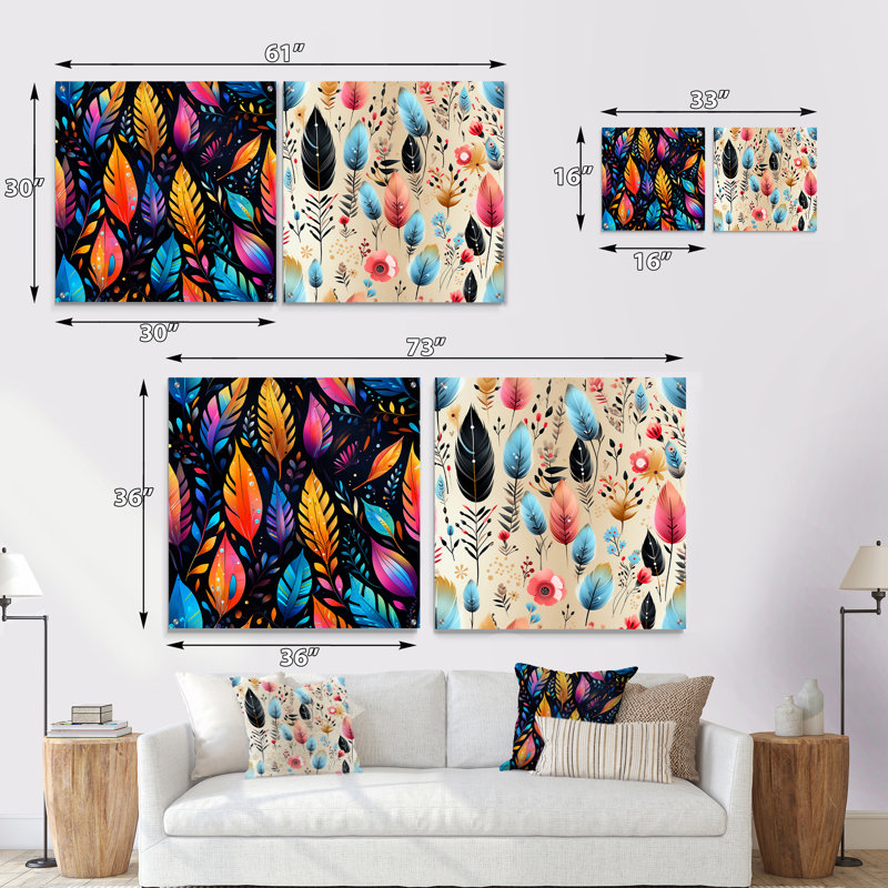 Tomoyo - Ensemble abstrait de 2 bohèmes en acrylique, H 16 po x l 33 po