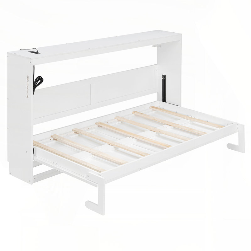 Lit escamotable moderne pliant sur le côté avec motif imprimé tendance, éclairage DEL sous le lit et prise USB intégrée pour économiser de l'espace