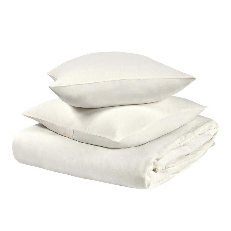 Ensemble de housse de couette en chanvre 3 pièces Paloma, Housse de couette pour grand lit et 2 taies décor, Ivoire