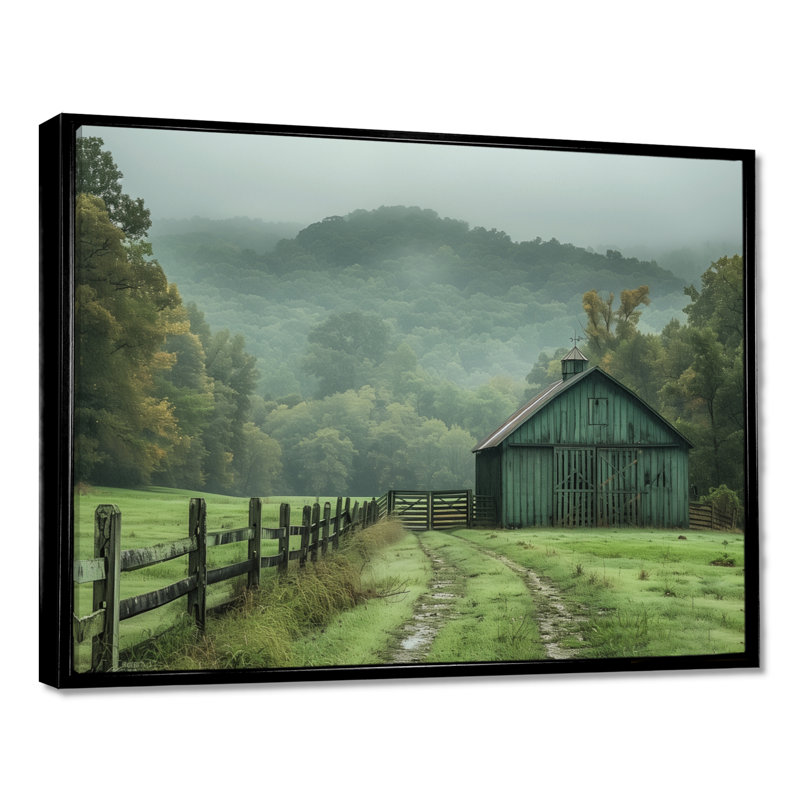 Green Summer Barn Farming Heritage - Art mural de grange, Toile avec cadre flottant noir, H 30 po x l 40 po x P 1,5 po