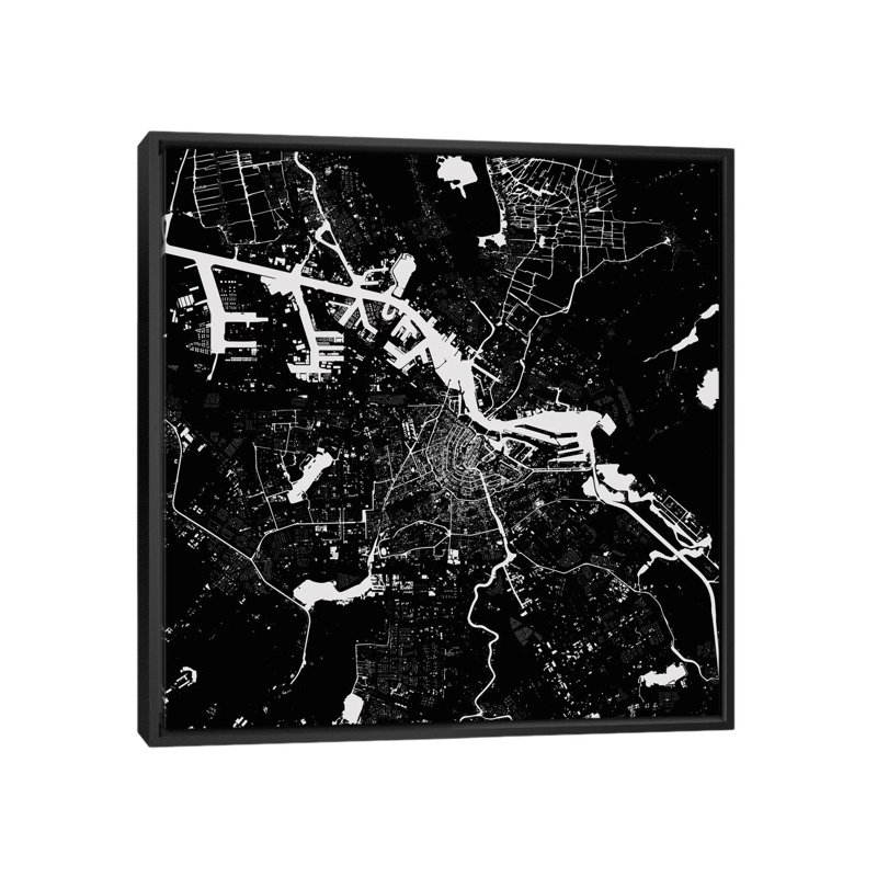« amsterdam », impression verticale sur toile tendue, H 18 po x l 18 po x P 1,5 po, Toile avec cadre noir, Pas de tapis
