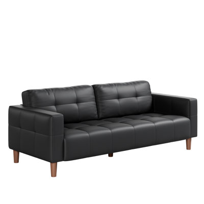 Modern 3-Seater Sofa Couch – Wide Faux Leather, Deep Spring Cushions, Removable Backrests, Comfortable Living Room Furniture, Sturdy Frame – Leather Black