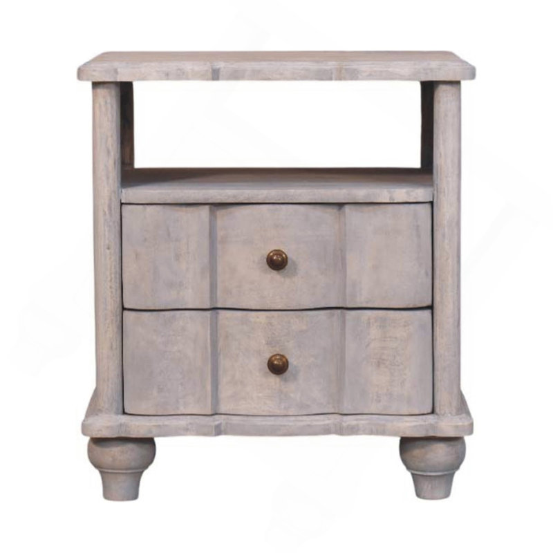Table de chevet en bois Lucia, gris, 2 tiroirs, 1 tablette
