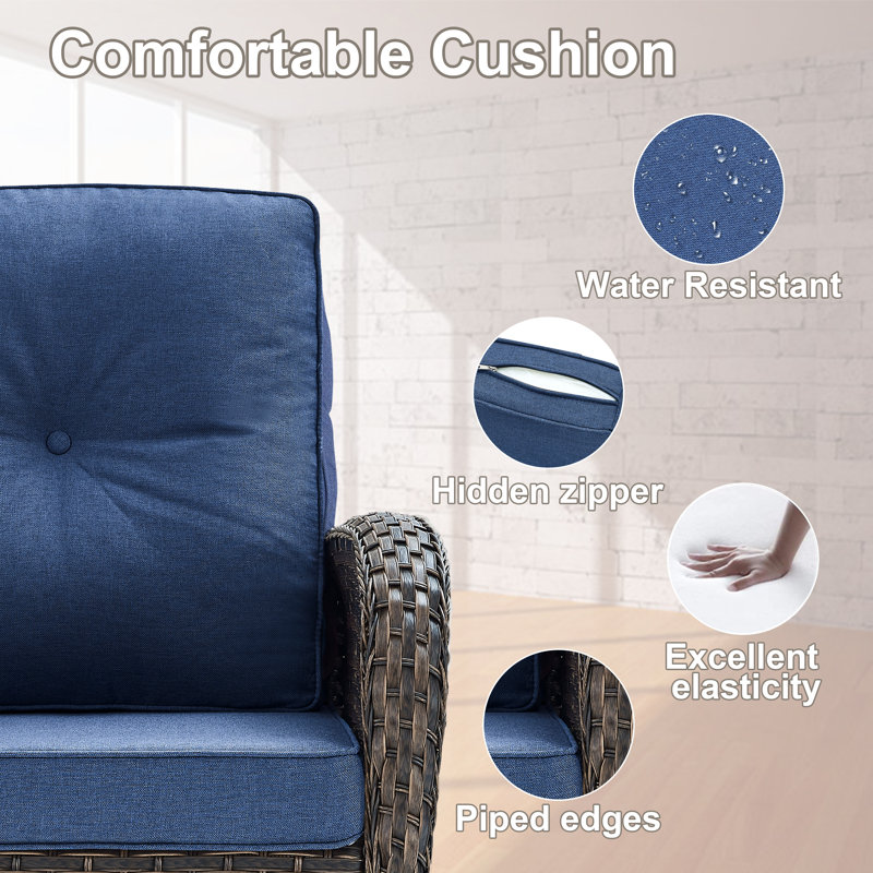 Chaise d'extérieur en osier Sebastino, Bleu marine