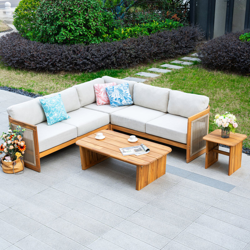 Ensemble de conversation modulaire de patio pour 5 personnes avec coussins Acacia