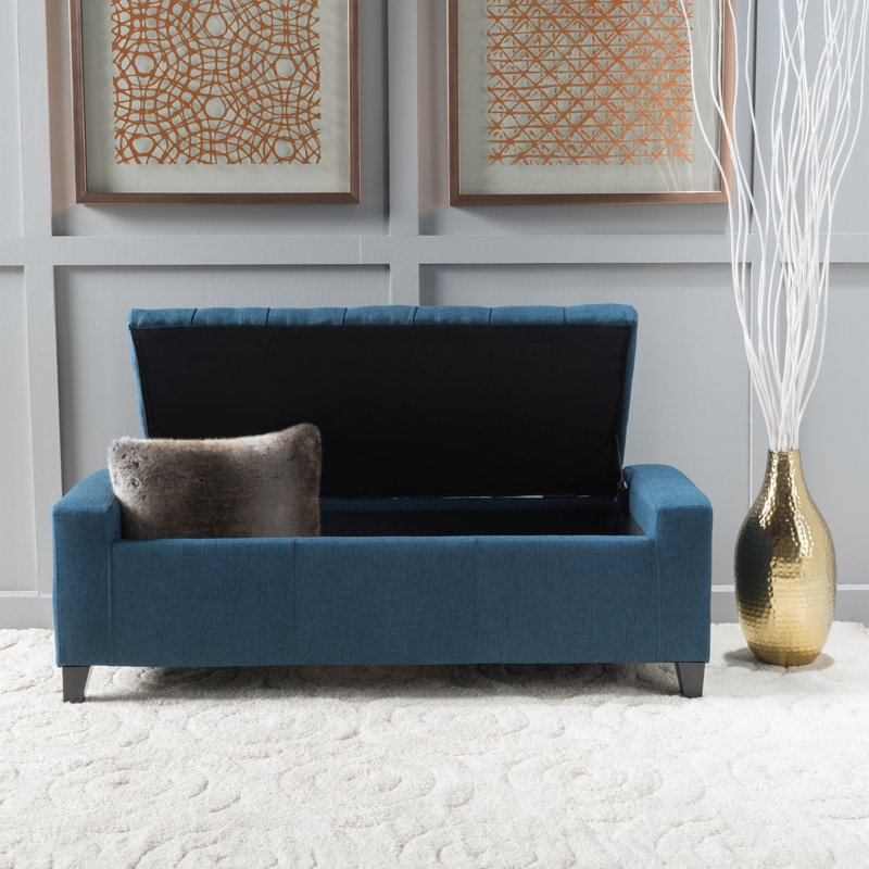  Tufted Storage Bench with Armrests, Upholstered Entryway Seating with Hidden Compartment, Dark Grey, Navy