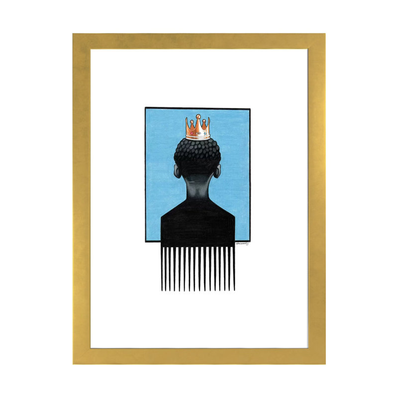« Little Prince Afropick » par Manasseh Johnson-impression, H 24 po x l 16 po x P 1 po, Papier encadré doré, Blanc