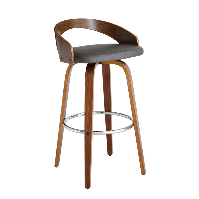 Maxime Swivel Upholstered Counter Stool with Solid Wood Frame, 76.2cm, Grey/Walnut