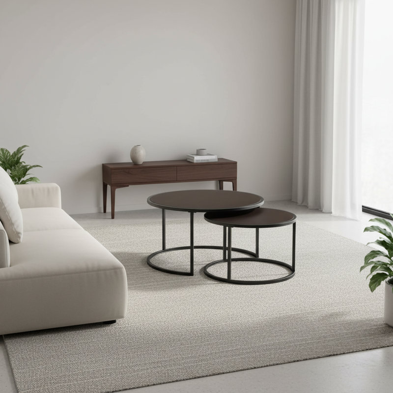 Ensemble de 2 tables basses gigognes modernes en similicuir brun foncé | Idée de cadeau