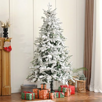 6FT Artificial Christmas Tree Unlit Snow Flocked Design Xmas Tree, Full Appearance Snowy, Easy Assembly, Metal Stand