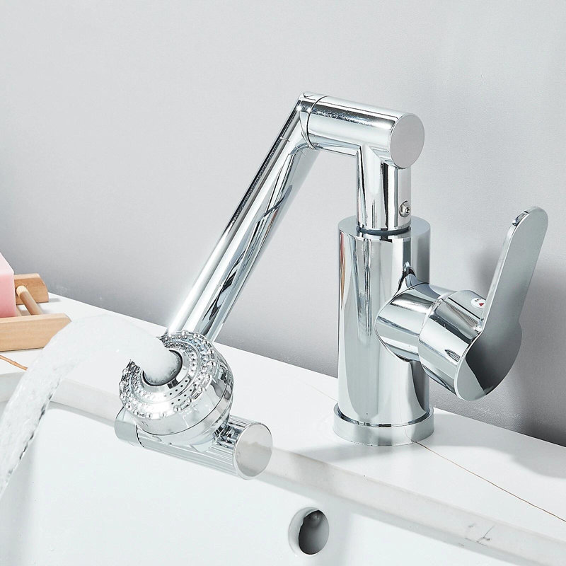 Chrome Bathroom Sink Faucet 1080° Swivel Robotic Arm Single Handle Vanity Faucet