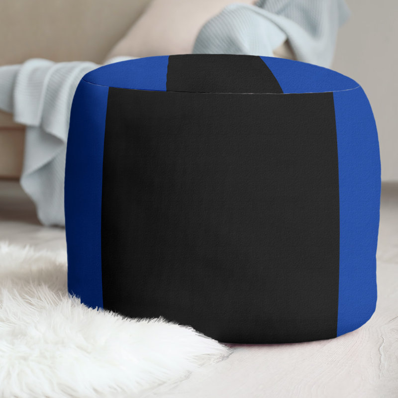 Repose-pieds cubique rond à rayures 20,5", Bleu / noir / bleu